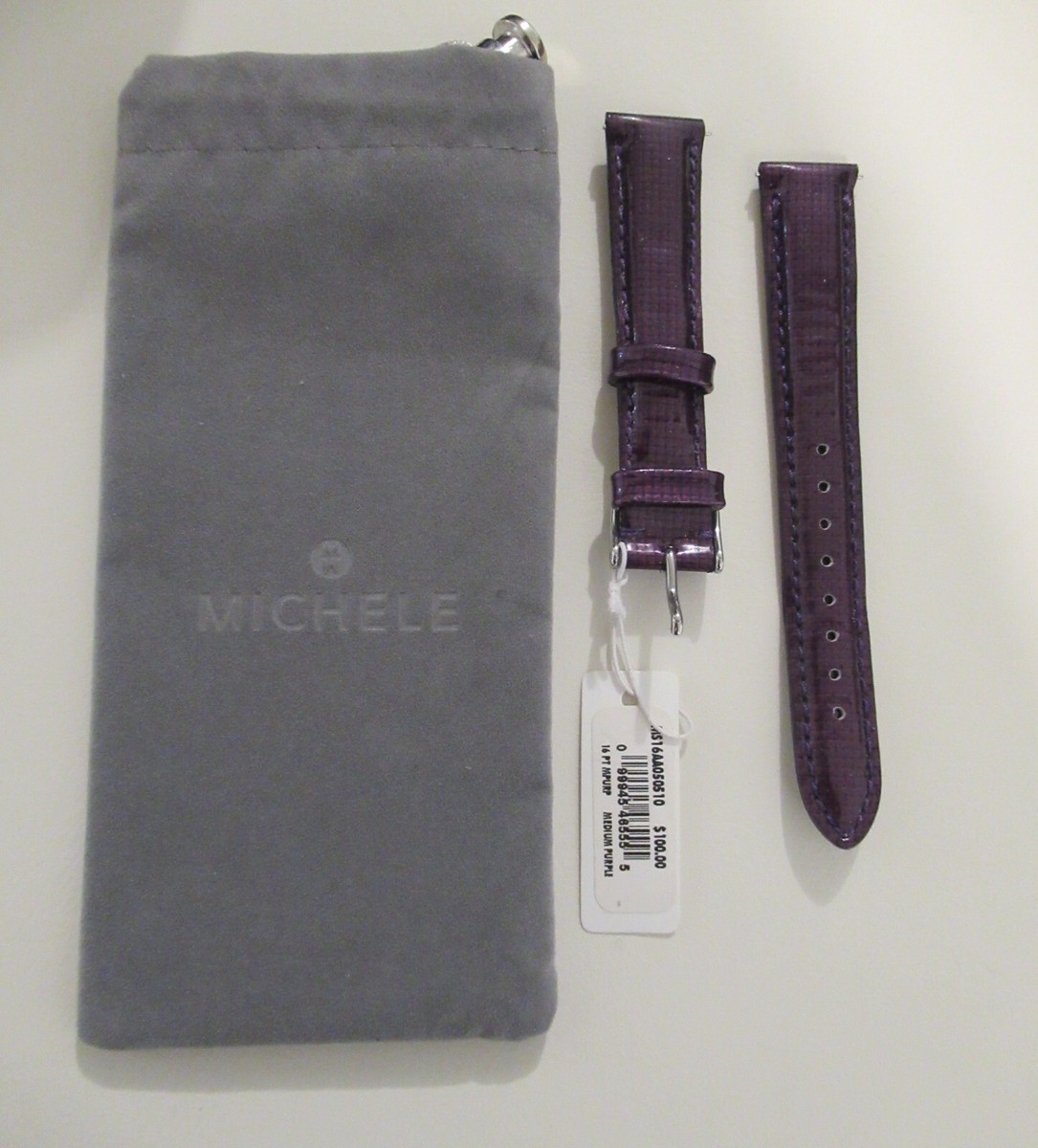 Michele Authentic Geniune Leather 16mm MEDIUM PURPLE Watch  display picture 2