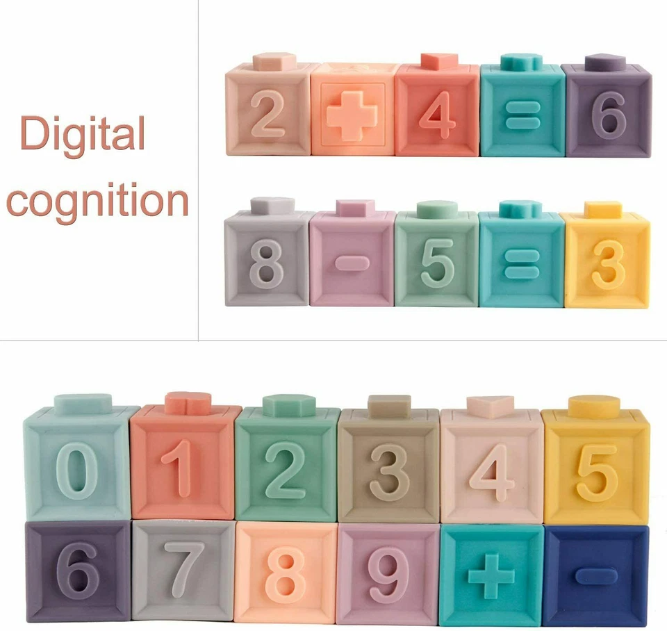 Blocos empilháveis Mutilcolor cubo de borracha tijolos brinquedos para bebê de 0 a 12 meses - Imagem 2 de 4