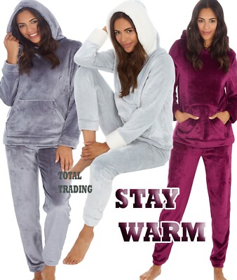 Ladies pyjamas Fleece Hooded loungewear NIGHTWEAR SLEEP NIGHTIES gift