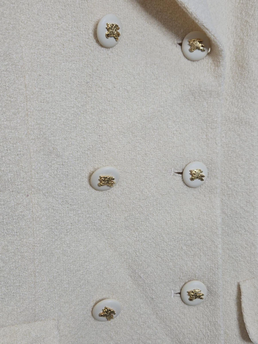 Blazer Burberry London Tweed Mujer 10 Doble Pecho Lana Crema Logo Chaqueta