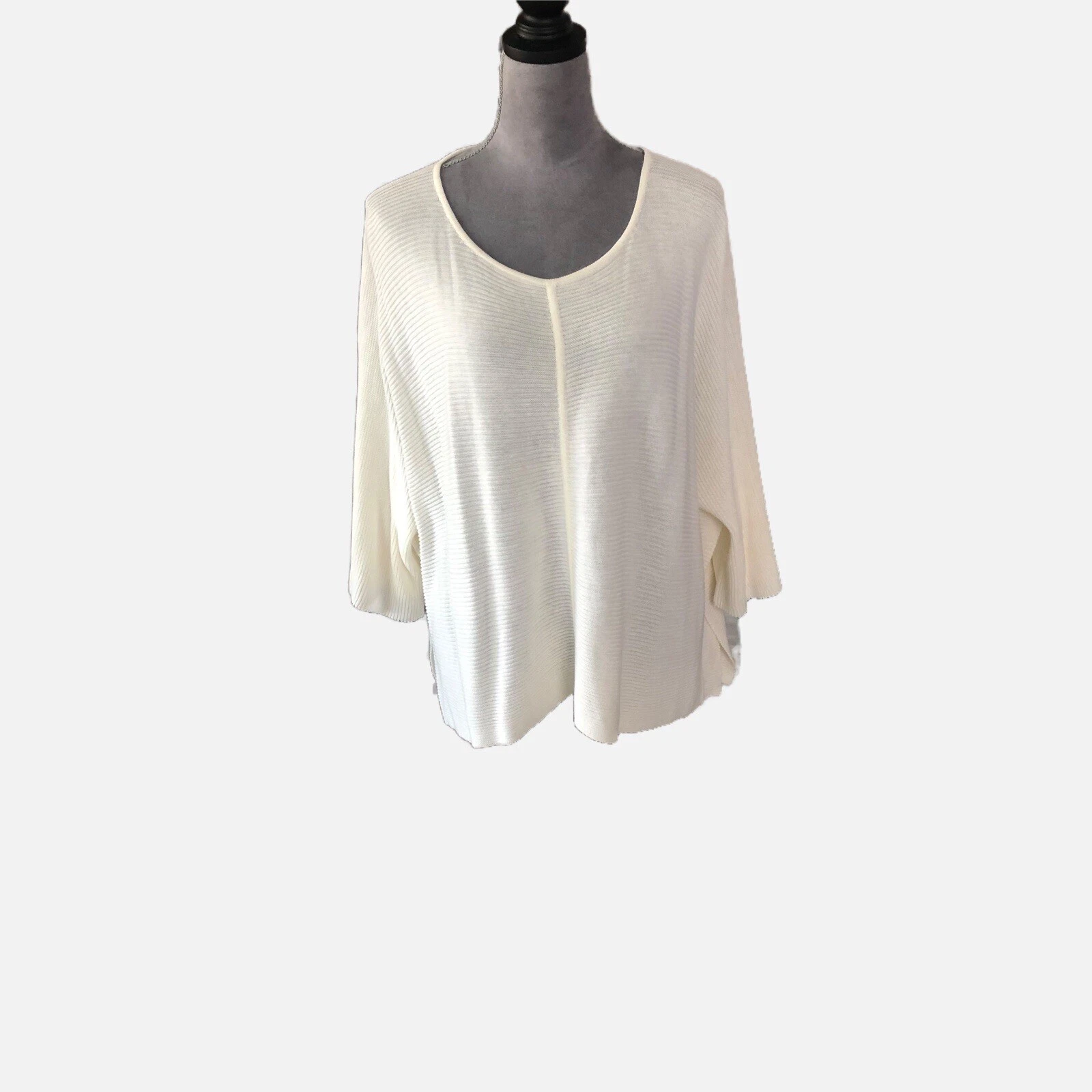 Marla Wynne Women Beige Pullover Round Neck 3/4 Sleeve Poncho Top Size Large