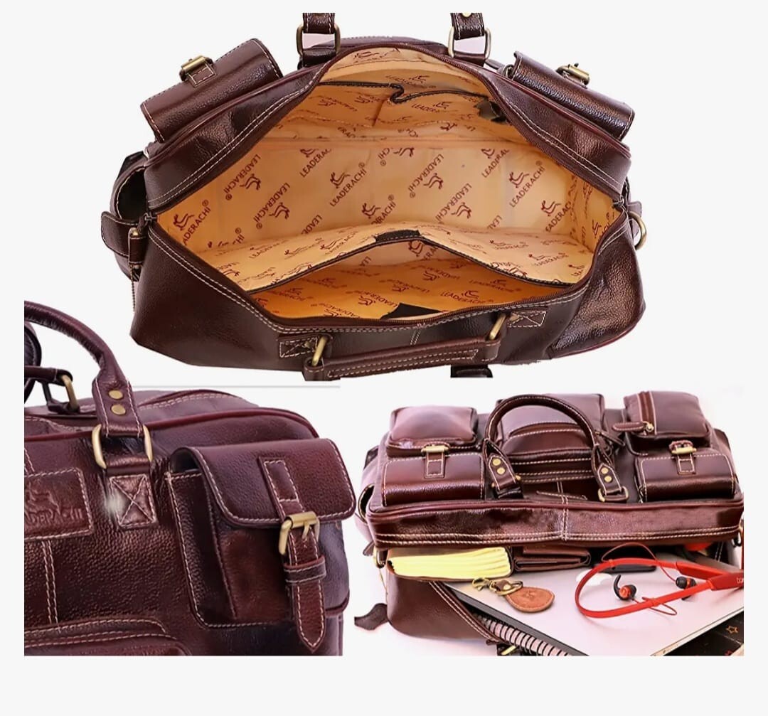 Genuine Leather Laptop Bag for Men - Fits 14/15.6/16 Inch - Brown - Water Resist