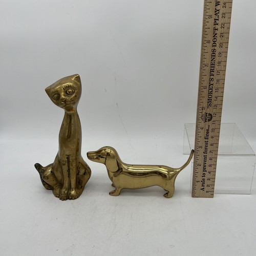 Vintage Brass MCM Cat and Dachshund Figurines - Picture 5 of 8