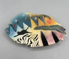 90s MEMPHIS DESIGN Artist Signed Plate Decorative Dish Art Postmodern CAT!!!