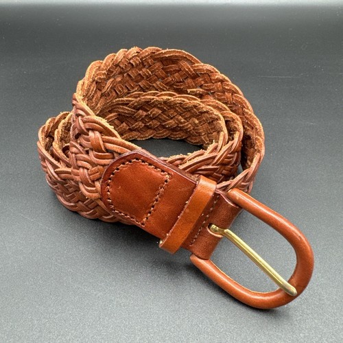 Cintura vintage Talbots intrecciata in vera pelle #6013 fibbia avvolta taglia L marrone carmelo - Foto 1 di 6