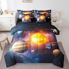 Solar System Full Bed in A Bag 7 Piece Galaxy Comforter Set with Sheets Outer...
