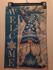 NEW 1pc Double Sided Welcome With Winter Blue Gnome Garden Flag 12x18 Snowflakes