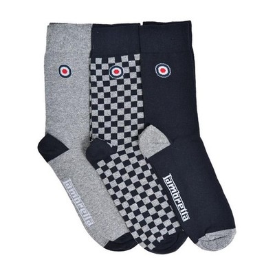Lambretta Herren Checker 3er Pack Freizeit Alltag Crew Socken Roller - grau/marine