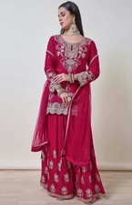 Beautiful Look Chinnon Silk Palazzo Suit With Dupatta For Wedding  Reception