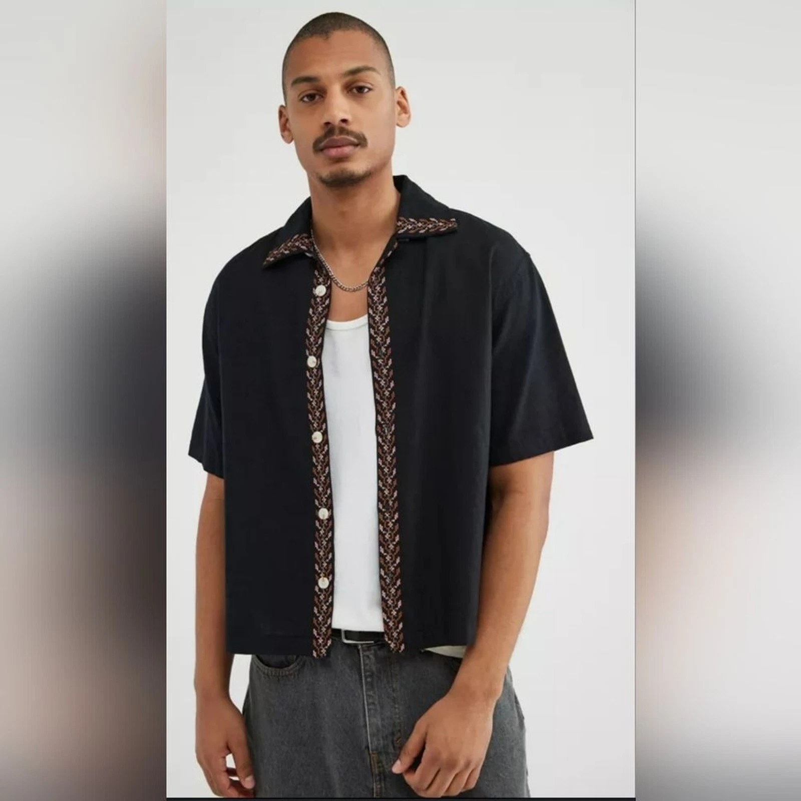BDG Charlie Embroidered Linen Button Up Shirt Size XXL