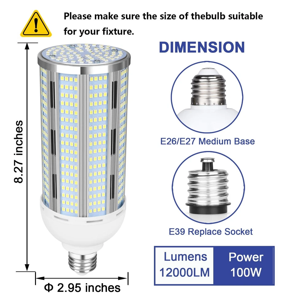 100W LED Corn Bulb 2 Pack, 12000 Lumens Super Bright Light, 5000K Daylight Wh... - Image 3 of 4