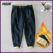 HIQOR Winter Cargo Pants Men Warm Thicken Outdoor Trousers Loose Overalls Men's