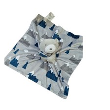 Baby Essentials Plush Bear Lovey Security Blanket 14x14" Gray  Blue With Mounta