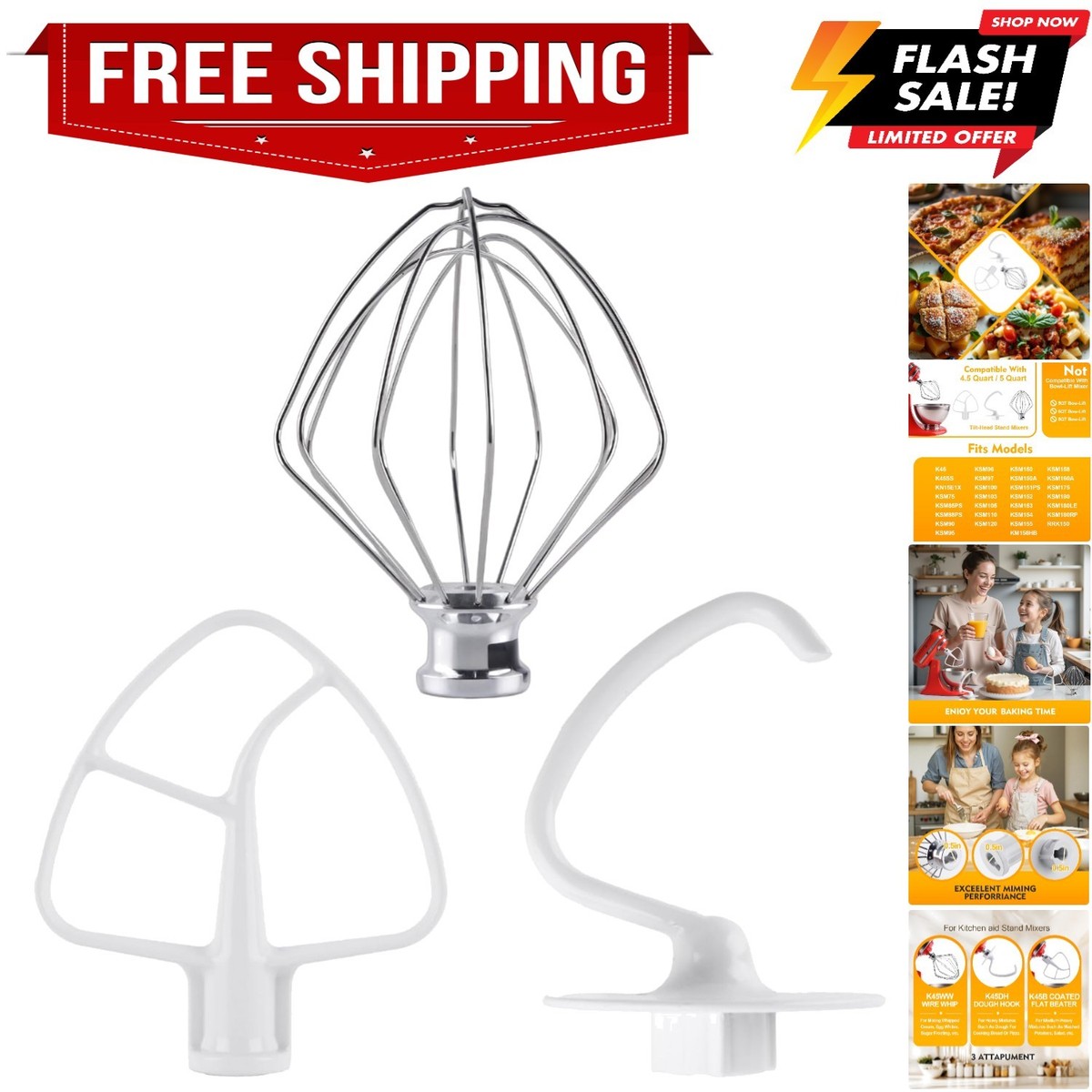 KitchenAid flexiklopper gecoat metaal wit voor 4,8 liter en 4,3 liter | Oldenhof