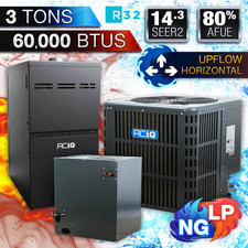 ACiQ 3 Ton R32 AC & 60000 BTU 80% NG/LP Gas Furnace Split System, Upflow/Horiz