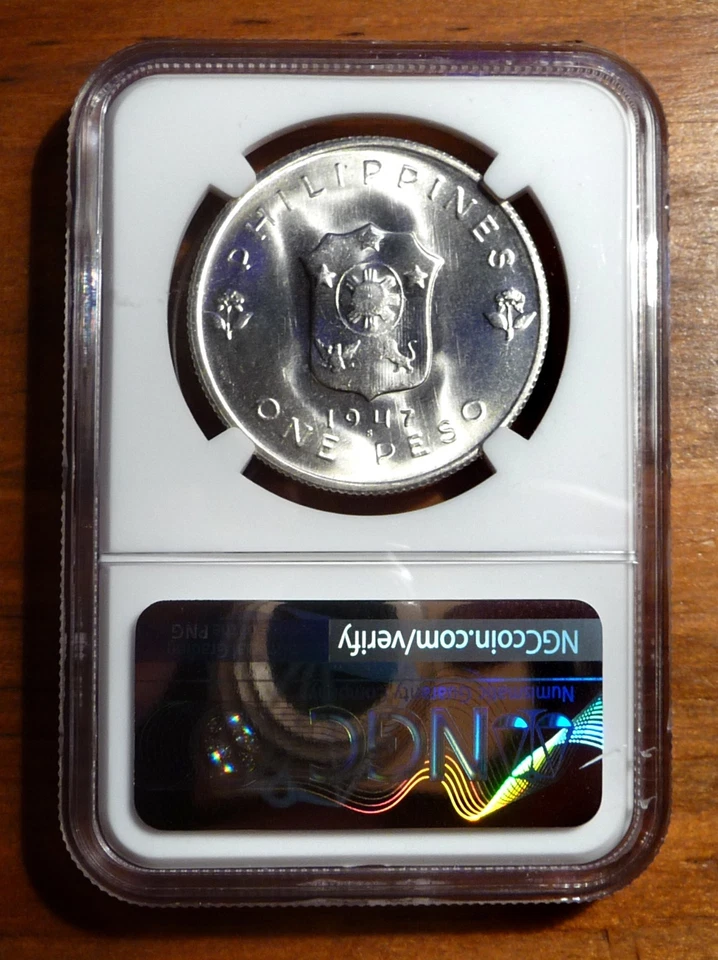 1947-S Philippines MacArthur 1 Peso NGC MS64+ superb luster - Image 2 of 4