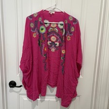 Umgee Kimono Size M/L Embroidered Floral Hot Pink Boho Western Festival Beachy