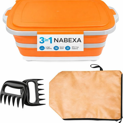 BBQ Prep Tub with Locking Lid, 2 Meat Shredder Claws Collapsible Cutting Board w