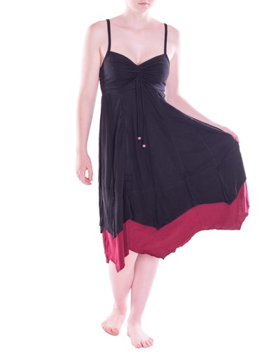 Vishes Damen Kleid Baumwolle Wadenlang A-Linie Rückenfrei Patchwork Spaghetti - Bild 21 von 33