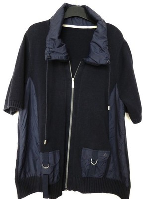 ausgefallene Bonita Strickjacke mit Stoffeinsätzen Gr. L / 44 dunkelblau