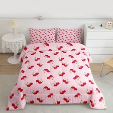 Feelyou Cherry Bedding Set Twin Size Pink Cherry Comforter Set for Boys Girls...