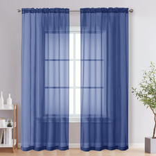 Royal Blue Sheer Curtains 84 Inches Long 2 Panels - Soft Light Filtering Window