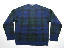 J Peterman Plaid Wool Blend Sweater Mens L Blackwatch Tartan 90s Grunge Knit Vtg