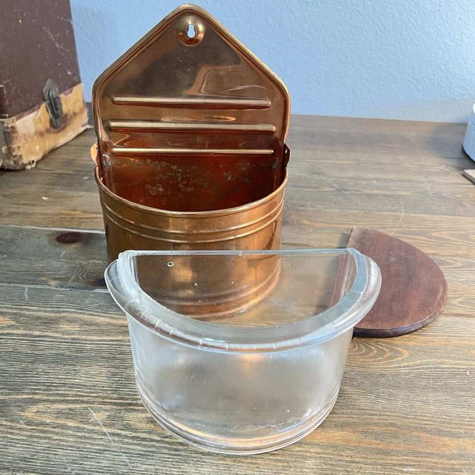 Caja de Sal Cobre Madera y Vidrio Salero Cocina Decoración Hecha en Portugal De Colección Foto 2 de 4