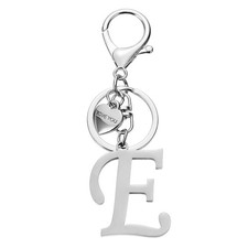 Initial Letter E Keychain Stainless Steel Heart Alphabet Key Ring Silver