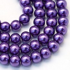 Purple Glass Pearl Round Beads - 8mm Dia - 1 Strand (100 pcs) Jewellery Making