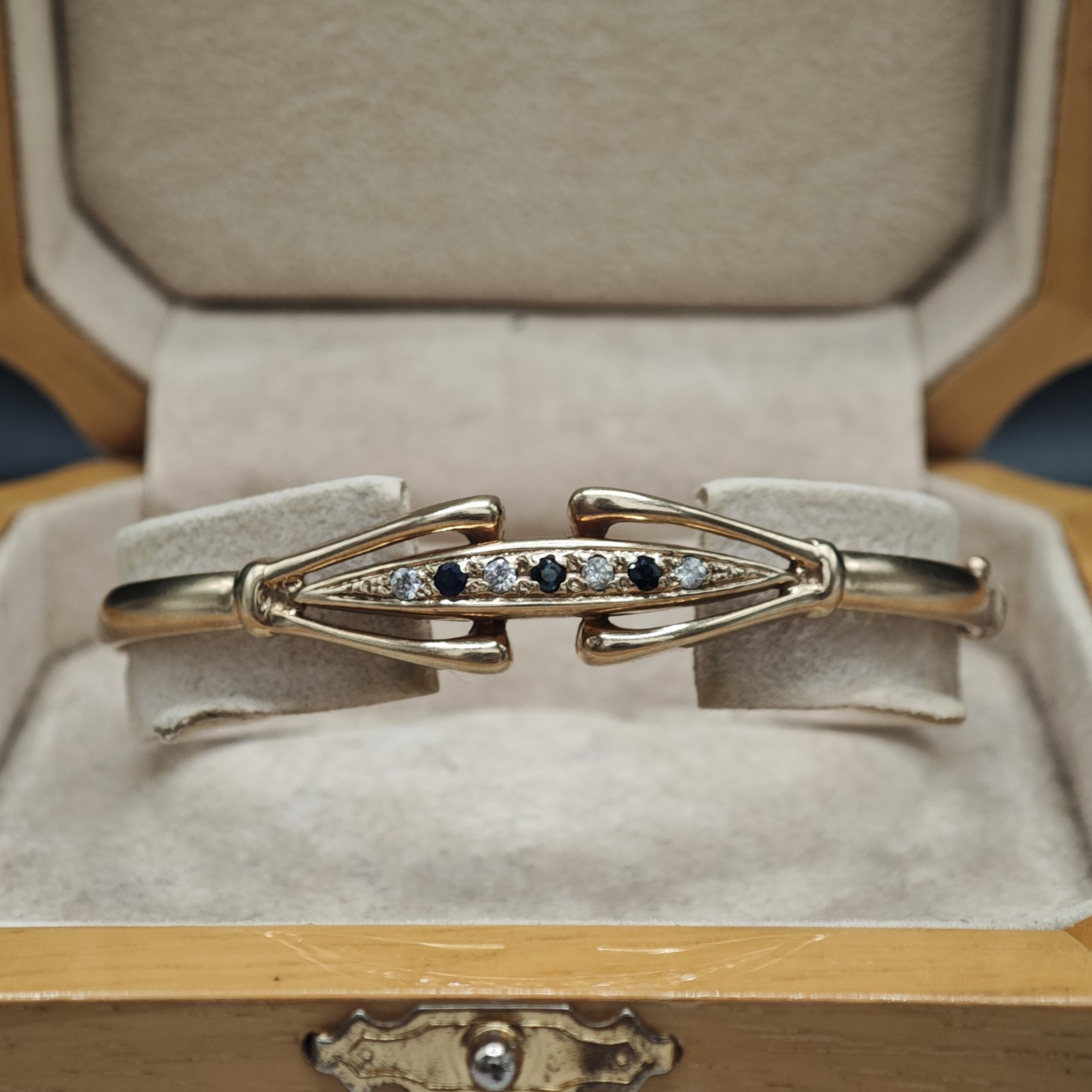 Solid 9ct Gold Torque Bangle Sapphire Vintage 9k … - image 18