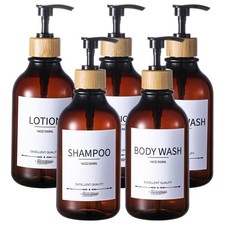 Shampoo Conditioner Dispenser 5 Pack Refillable Bottles 16.9oz Pump Amber
