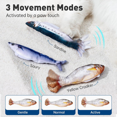 Bite-Sized Realistic Flopping Fish Cat Toys 3 Pack Interactive All Breeds Catnip