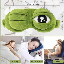3D Frog Eye Mask Plush Sleeping Blindfold Soft Travel Sleep Shade Green Unisex 