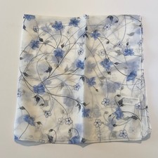 Vintage Made in Italy Blue Floral Square Scarf Sheer White Polyester Cottagecore