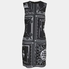 Versus Versace BlackGrey Printed Satin Sleeveless Midi Dress M