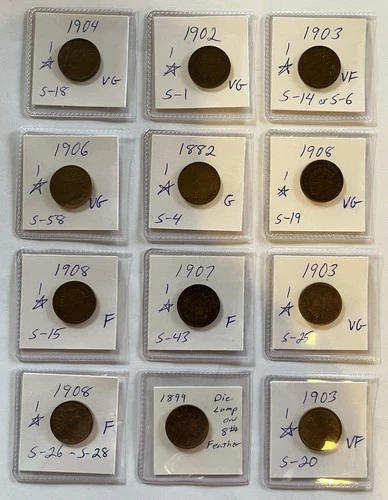 Indian Head Small Cent Lot 1882-1908 Philadelphia VG VF F G Bronze BN Die Lump