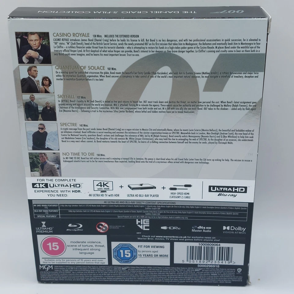DANIEL CRAIG - James Bond 5 Film Collection - 4K ULTRA UHD + Blu Ray - Mint - Image 2 of 4