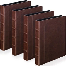 4 Pcs Vintage Hardback 3 Ring Binder Planner Portfolio Leather Round Ring Bin...