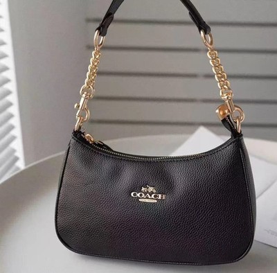 COACH CA209 TERI Shoulder Bag Hand Bag Black Refined Pebble Leather Outlet New