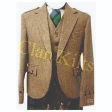 Men  s Brown Tweed Argyll Jacket  Waistcoat Scottish Highland Kilt Outfit Coat