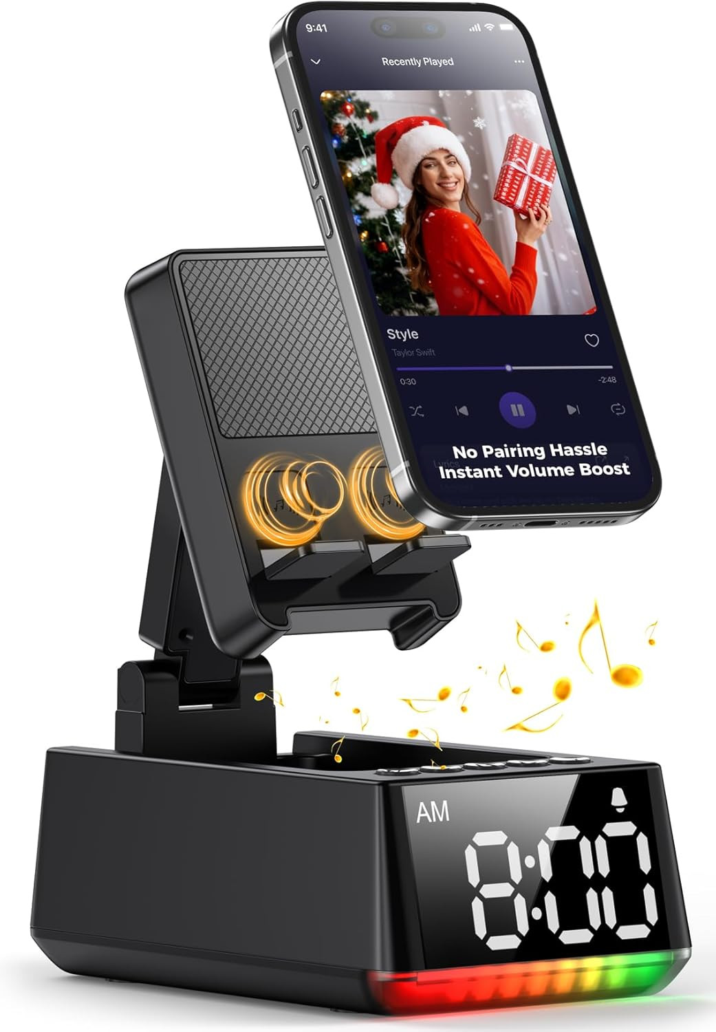 Bluetooth Speaker White Elephant Gifts:Induction Cell Phone Stand HD Sound-Black