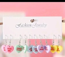 Valentine's Conversation Hearts, Colorful Dangle Earrings Sweet Sayings. 5pair 