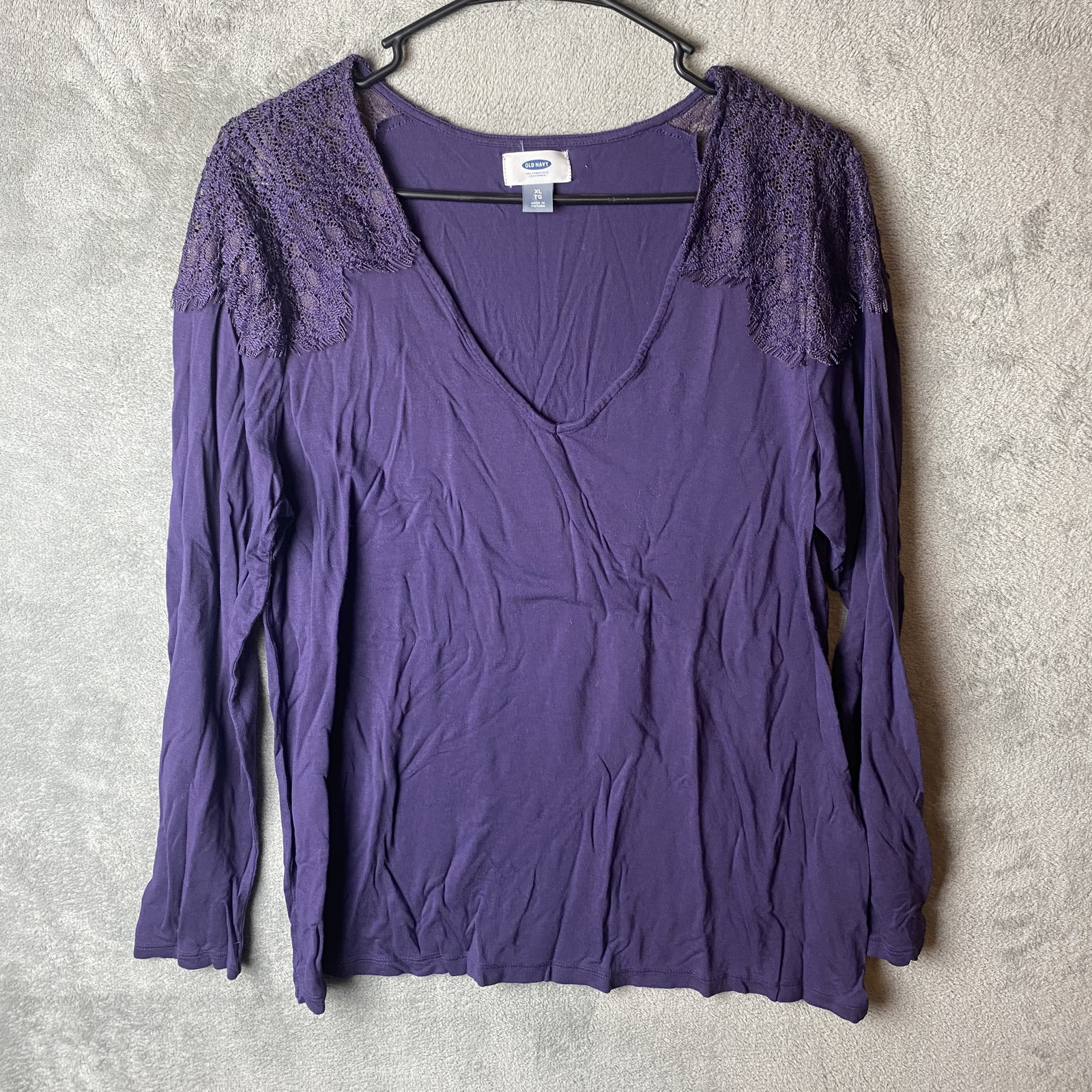 Old Navy Womens XL Lace Shoulder Top Purple Long Sleeve