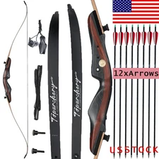 62" Takedown Recurve Bow Arrows Wooden Riser 20-50lbs Archery Target Hunting US