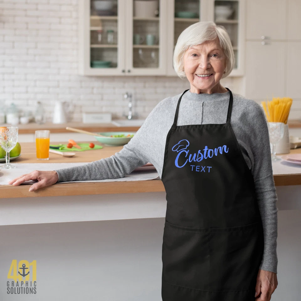 Delantal bordado personalizado, delantal bordado de cocina, delantal para hombre y mujer Foto 2 de 4
