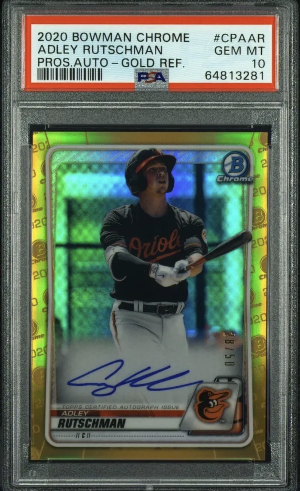 2020 Bowman Chrome Adley Rutschman Gold Refractor Auto /50 #CPA-AR PSA 10