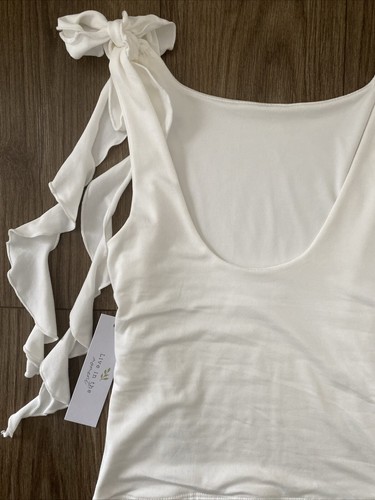 Live In The Moment Tank Top Shirt White Low Back Shoulder Ties Stretch Small NWT - Picture 6 of 7