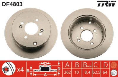 2 x TRW DF4803 Bremsscheibe für HYUNDAI,HYUNDAI (BEIJING),KIA,KIA (DYK)