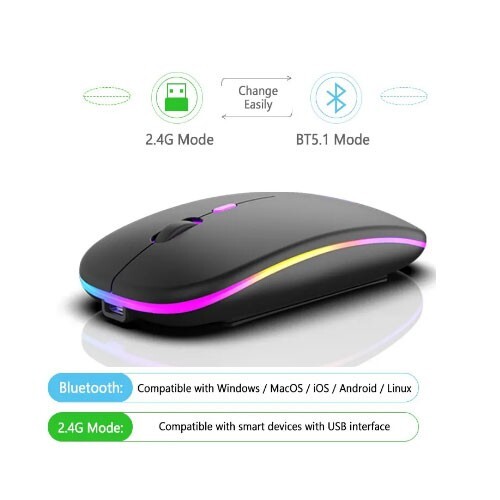 URBAN Souris sans fil et Bluetooth RGB rechargeable PC, iPad, portable, télé... - Photo 2/2